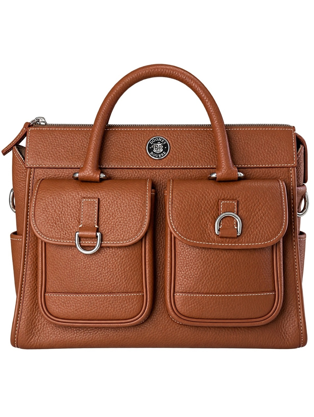 Quiet luxury Dooney & Bourke Brown Pebbled Leather Double Pocket Satchel